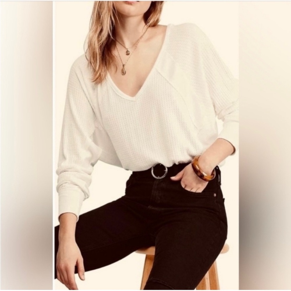 NWT Free People Santa Clara Thermal Top in Alabaster / Off-White size M